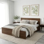Cadre de Lit King Size 180cm Moderne en Bois de Noyer - Lit Plateforme en Bois Mélaminé.