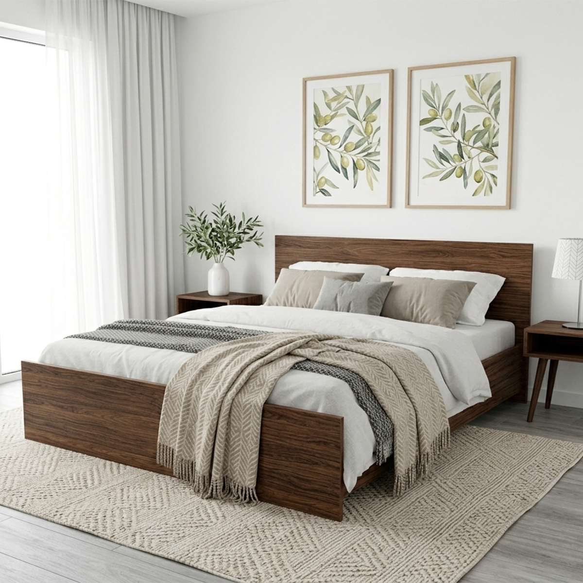 09-1 Cadre de Lit King Size 180cm Moderne en Bois de Noyer - Lit Plateforme en Bois Mélaminé. – Image 1