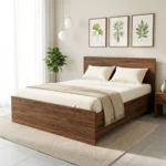 Cadre de Lit King Size 160cm Moderne en Bois de Noyer - Lit Plateforme en Bois Mélaminé.