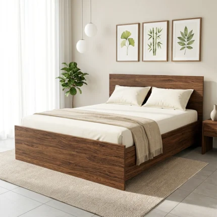 Cadre de Lit King Size 160cm Moderne en Bois de Noyer - Lit Plateforme en Bois Mélaminé.