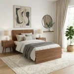 Cadre de Lit Moderne 140cm en Bois de Noyer - Lit Plateforme en Bois Mélaminé.