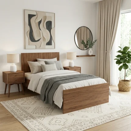 Cadre de Lit Moderne 140cm en Bois de Noyer - Lit Plateforme en Bois Mélaminé.