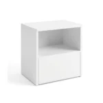 Table de Nuit Moderne Blanche avec Tiroir et Étagère Ouverte - Table de Chevet Compacte en Bois Mélaminé. – Image 2