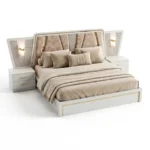 Modern Luxury 5-Piece King Bedroom Set in Cream and Gold with LED Lighting - Includes Wardrobe, Vanity Dresser, and Nightstands - Image 2