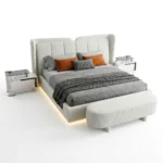 Ensemble de Chambre à Coucher de Luxe Moderne 7 Pièces pour Lit King Size en Blanc avec Éclairage LED - Comprend Armoire, Coiffeuse avec Miroir, Banc de Rangement et Tables de Nuit. – Image 2