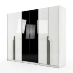 Ensemble de Chambre à Coucher de Luxe Moderne 7 Pièces pour Lit King Size en Blanc avec Éclairage LED - Comprend Armoire, Coiffeuse avec Miroir, Banc de Rangement et Tables de Nuit. – Image 3