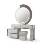 Ensemble de Chambre à Coucher de Luxe Moderne 7 Pièces pour Lit King Size en Blanc avec Éclairage LED - Comprend Armoire, Coiffeuse avec Miroir, Banc de Rangement et Tables de Nuit. – Image 4