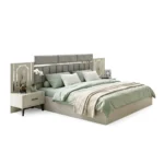 Ensemble de Chambre à Coucher Moderne 5 Pièces pour Lit King Size en Beige et Gris avec Accents LED - Comprend Armoire, Coiffeuse et Commodes. – Image 2