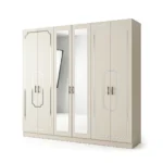 Ensemble de Chambre à Coucher Moderne 5 Pièces pour Lit King Size en Beige et Gris avec Accents LED - Comprend Armoire, Coiffeuse et Commodes. – Image 3