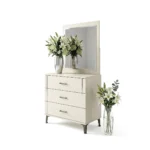 Ensemble de Chambre à Coucher Moderne 5 Pièces pour Lit King Size en Beige et Gris avec Accents LED - Comprend Armoire, Coiffeuse et Commodes. – Image 4