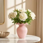 Vase en Verre Rose Côtelé avec Bord Ondulé - Vase à Fleurs Décoratif pour la Maison.