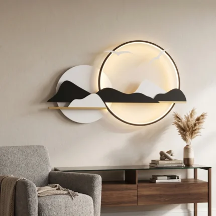 Sérénité des Sommets – Tableau Lumineux Murale Montagnes & Oiseaux LED