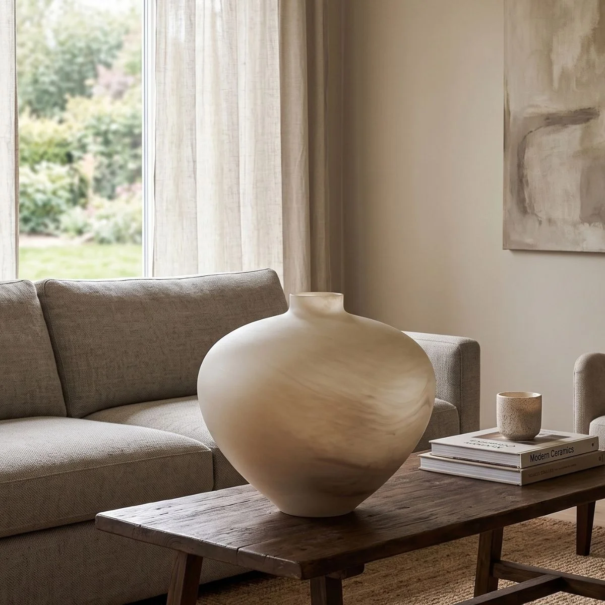 CZ25-33_54 sample Alabaster Sphere – Handblown Glass Sculptural Art Vase - Image 1