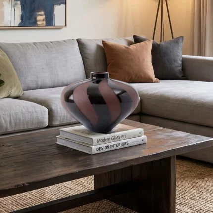 Torsade Mauve – Handblown Glass Low Art Vase