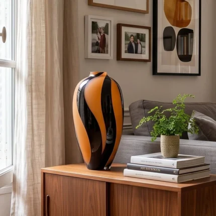 Torsade Ambrée – Handblown Glass Tall Art Vase