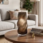 Vague Fumée – Grand Vase Artisanal en Verre Soufflé à Motif Torsadé