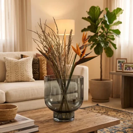 Vase sur Pied Artisanal en Verre Soufflé